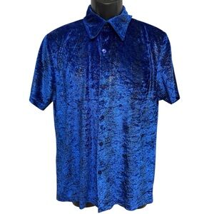 Pop Icon Clothing Men’s Large Blue Black Shiny Y2K Button Shirt
